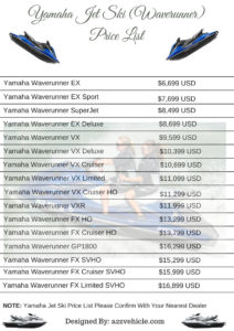 yamaha jet ski price list