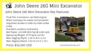 John Deere 26G Compact Excavator price specs