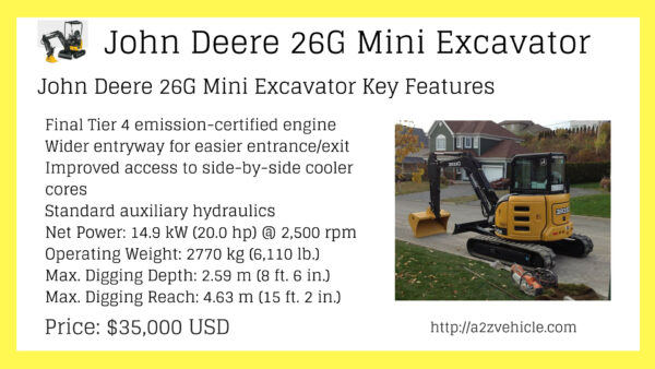 John Deere 26G Compact Excavator price specs