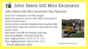 John Deere 50G Mini Excavator price specs